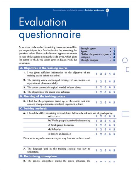 training questionnaire examples samples    examples