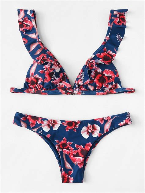 Flower Print Ruffle Bikini Set Badeanzug Bikini Bademode Bikini Mode