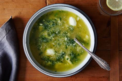 This soup is cooked with potatoes, noodles, eggs, other vegetables and greens. A Lighter Spinach and Parmesan Egg Drop Soup Recipe on Food52