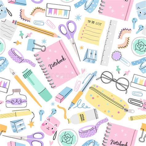 Stationery Vector Seamless Pattern School Background Texture Stock