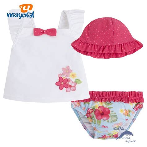 Conjunto De Baño De Bebe Niña Mayoral Newborn Con Gorrito De Topos