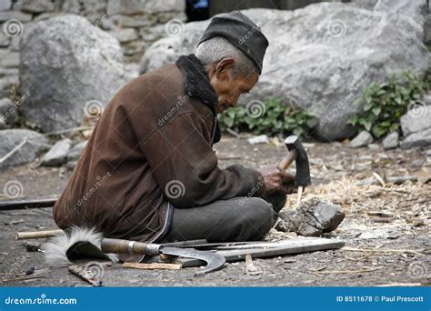 Nepali Old Man Carpenter Or Repairman Senior Nepalese People Working