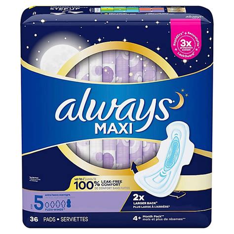 Always Maxi 36 Count Size 5 Extra Heavy Unscented Overnight Pads With