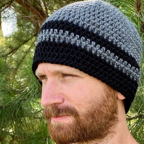 Hat For Man Grey Crochet Cap Man Crochet Beanie Mens Winter Etsy