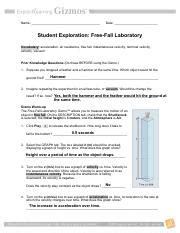 Math & science simulations , hundreds of online simulations with lesson materials, supporting research based strategies to build Student Exploration- Free-Fall Laboratory (ANSWER KEY ...