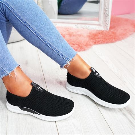 WOMENS LADIES SLIP ON KNIT STYLE TRAINERS PARTY SNEAKERS WOMEN SPORT ...