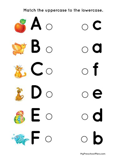 Printable Preschool Match Alphabets With Pictures Worksheets