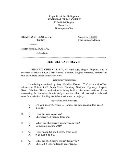 Sample Judicial Affidavit Pdf Perjury Affidavit