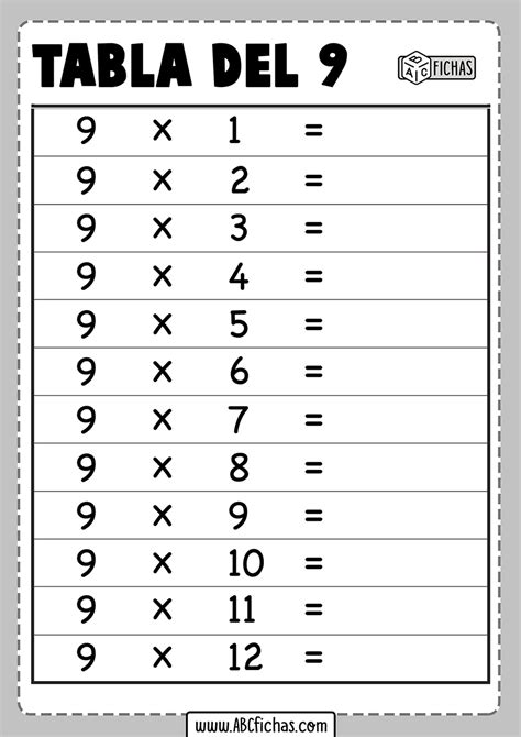 La Tabla Del 9 Abc Fichas