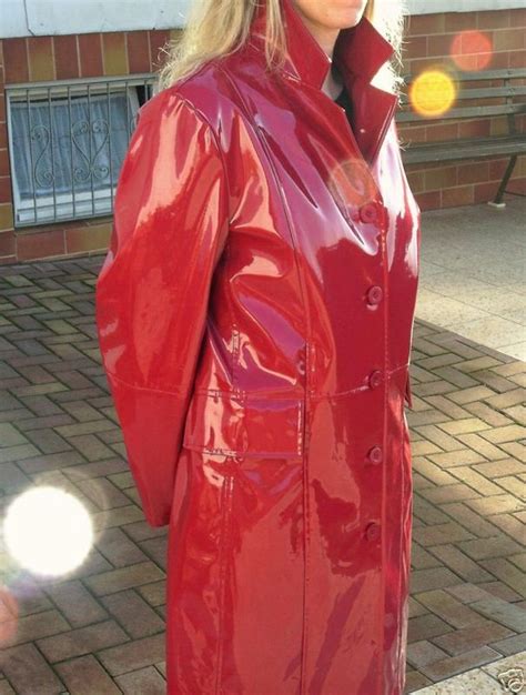 shiny pvc coat rainwear fashion red raincoat shiny clothes