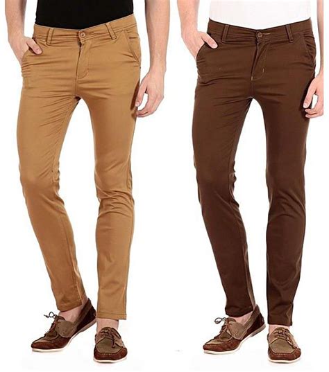 Fashion 2 Pack Mens Khaki Pants Light Brown And Dark Brown Khaki