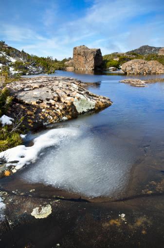 Frozen Lake Tarn Shelf Mount Field National Park Tasmania Stock Photo