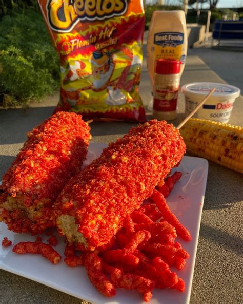 Flaming Hot Cheetos Corn On The Cob Grilled Corn On The Cob Coated Flaming Hot Cheetos 😋🌽🔥