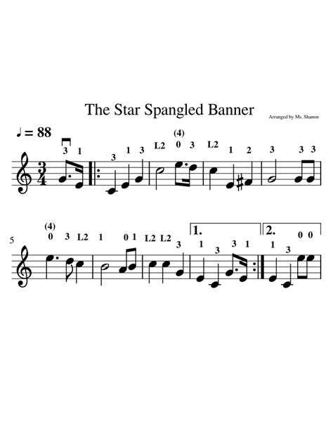 The Star Spangled Banner Sheet Music For Violin Solo