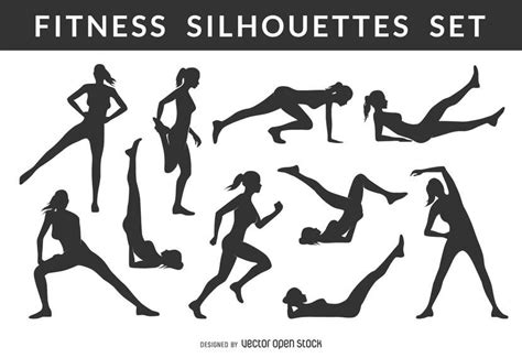 Collection Of Female Fitness And Gym Silhouettes In Different Positions