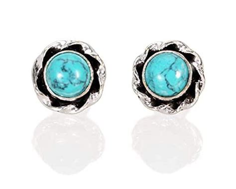 Amazon Com Turquoise Stud Earrings Silver Plated Ear Studs Pair Of