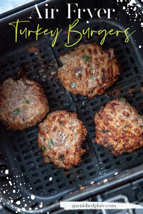 I'll show you how to cook cheeseburgers in your air fryer with my easy recipe, or if you prefer you can simply use ready made or frozen beef burgers, or make air fryer turkey burgers, it's really up to you! Air Fryer Turkey Burgers - Garnished Plate