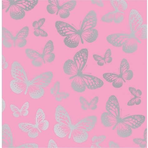 Fine Decor Fun4walls Butterfly Metallic Wallpaper Pink Silver