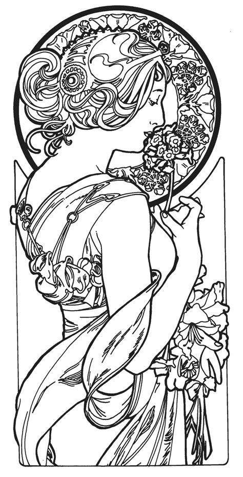Byn Vintage Art Nouveau Pattern Art Nouveau Illustration Coloring Pages