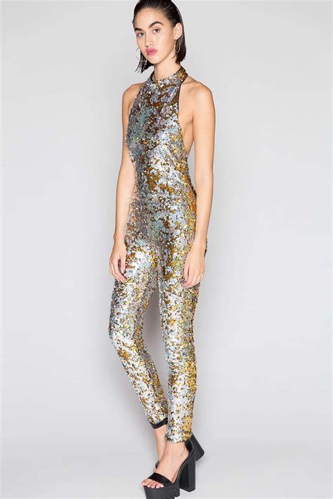 Gold And Silver Sequin Catsuit By Jaded London Playsuits And