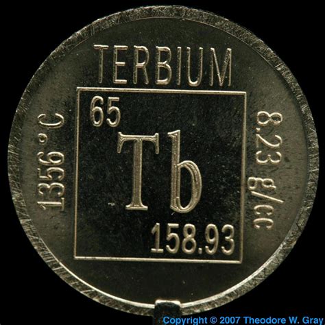 Element coin, a sample of the element Terbium in the ...