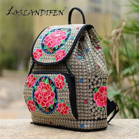 2017 New National Style Canvas Ladies Red Embroidered Backpacks