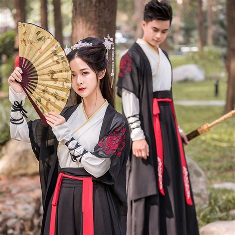 Women Ancient Chinese Hanfu Oriental Swordsman Outfit Embroidered Couple Dance Performance
