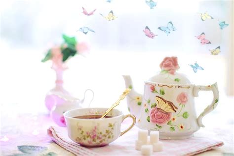 Hd Wallpaper Tea Tea Pot Tea Cup Butterflies Spring Pretty Drink