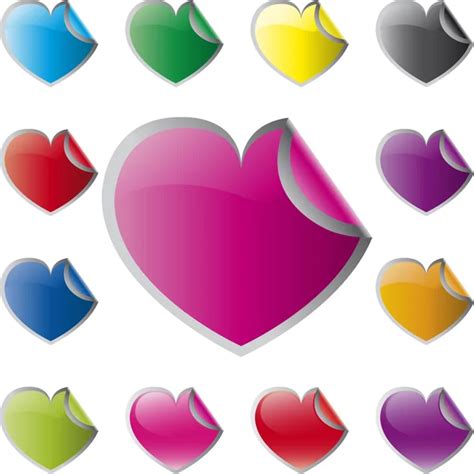 Collection Of Brightly Colored Glossy Heart Shaped Stickers Set Stock