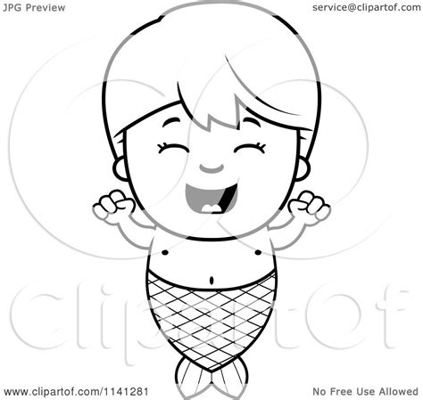 Supercoloring.com is a super fun for all ages: Cartoon Clipart Of A Black And White Happy Mermaid Boy ...