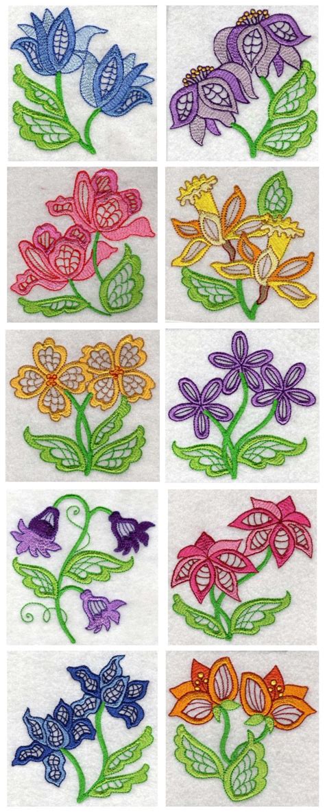 Machine Embroidery Designs Jacobean Flowers Set