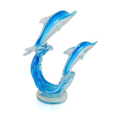 Ocean Blue Murano Style Glass Dolphin Figurine Home Decor Tjc