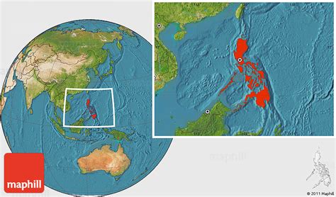 The ideal way to understand the islands, this philippines map shows a range of accommodation options and popular attractions. Satellite Location Map of Philippines