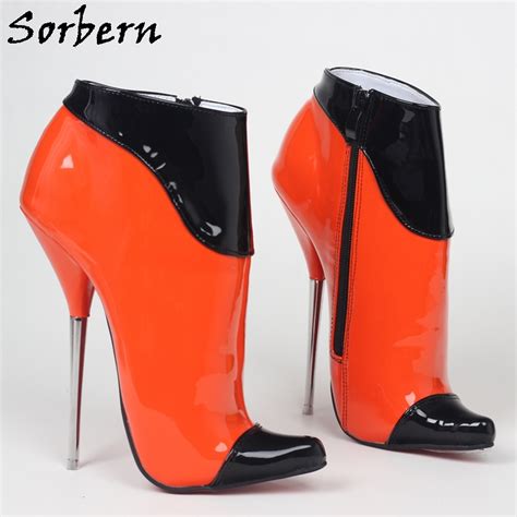 Sorbern 7inch Metal Ballet High Heel Ankle Boots Fetish Heels Side Zipper Stilettos Pointed Toe