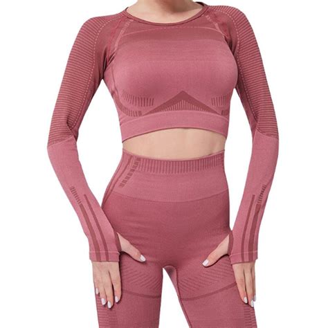2020 women seamless yoga set fitness sports suits gym clothing long sleeve crop top shirts high