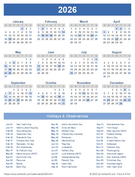Full 2025 2026 Holiday Calendar Printable Free Images Zenia Kellyann
