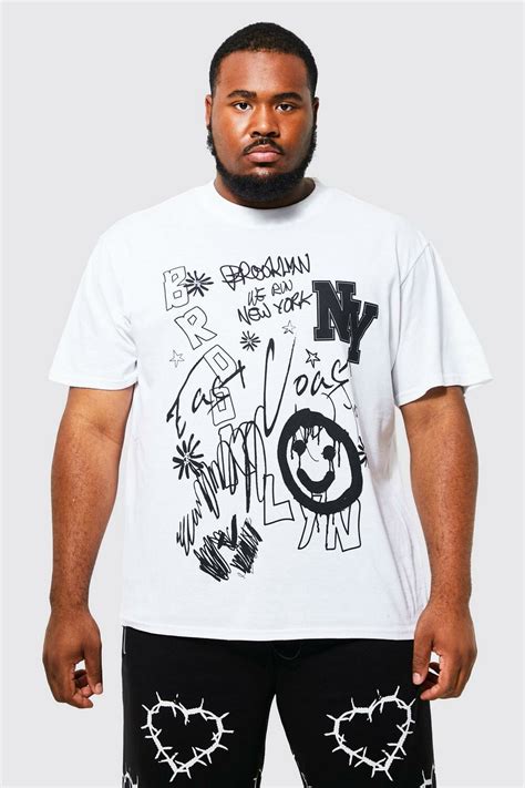 plus oversized brooklyn graffiti t shirt white boohooman