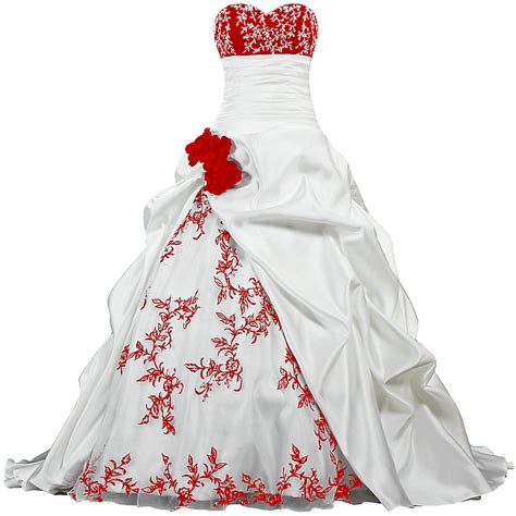 Luxury Ball Gown White And Red Satin Wedding Dresses Bridal Gown
