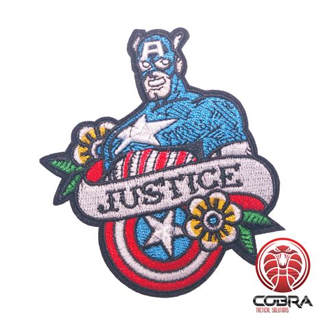 Captain America Justice Embroidered Patch Iron On Military Airsoft