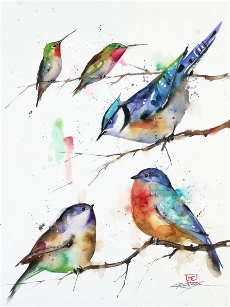 Songbirds In Tree Watercolor Bird Print By Dean Crouser Etsy Watercolor Bird Bird Prints