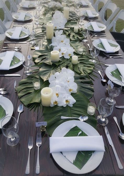 Tropical Themed Table Set Up With Classy Combination Of Greens And