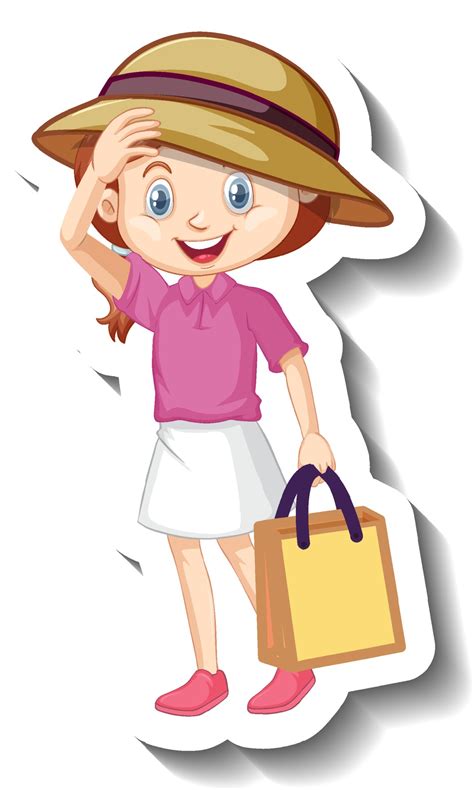 Cute Girl Wearing Pink Shirt Cartoon Character Sticker 3093689 Vector