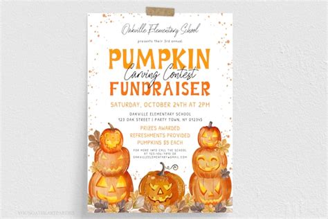 Editable Pumpkin Carving Contest Fundraiser Flyer Halloween Fundraiser