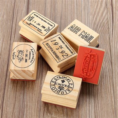 Retro Vintage Wooden Rubber Stamps 6pcsset Pencil Box Factory