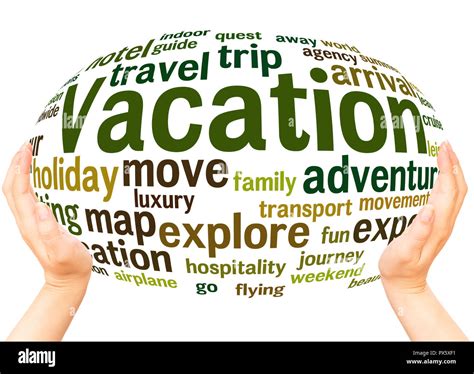 Vacation Word Cloud Hand Sphere Concept On White Background Stock Photo