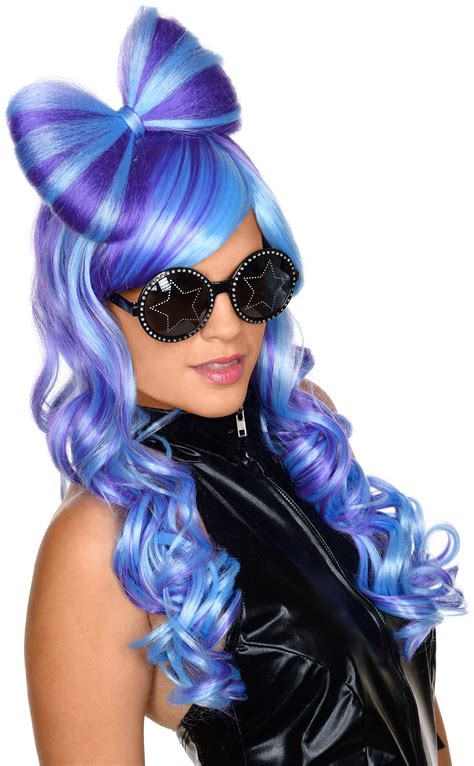 Adult Blue And Purple Woman Wig With Bow 2299 The Costume Land
