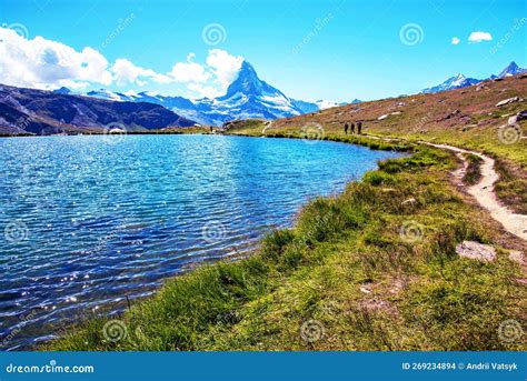 Fantastic Landscape With The Matterhorn In The Swiss Alps And Lake