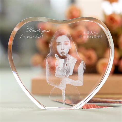 Customized Heart Shaped Crystal Photo Frame With Laser Engraved