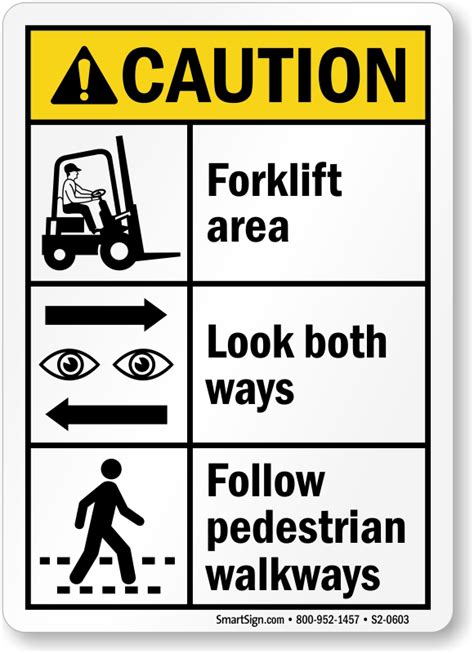 Forklift Area Look Both Ways Follow Pedestrian Walkways Sign Sku S2