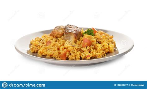 Plate With Rice Pilaf And Meat On White Stock Image Image Of Asian